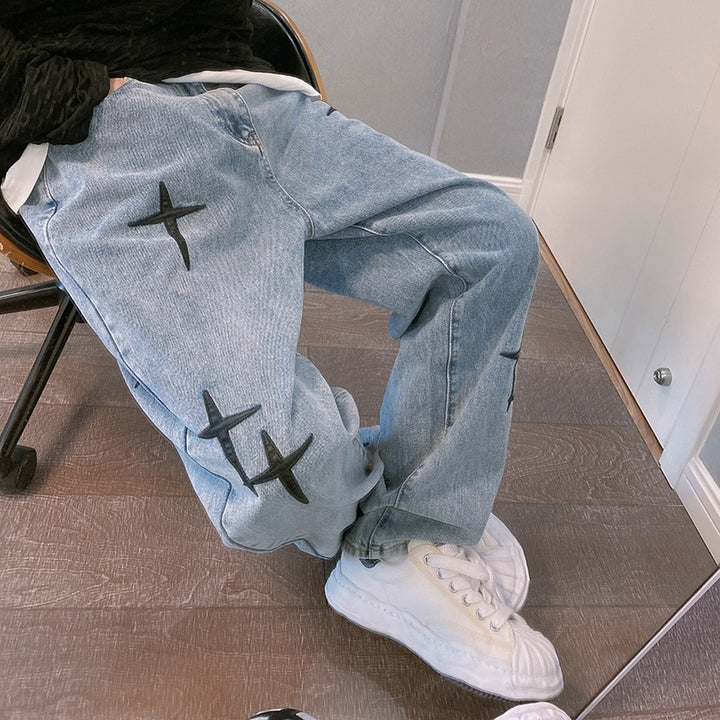 Drune | Blasting Bedruckte Baggy Weit Geschnittene Jeans Für Männer