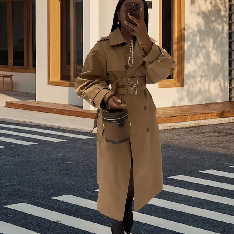 Damen klassischer Trenchcoat mit Gürtel und modernen Details Drune