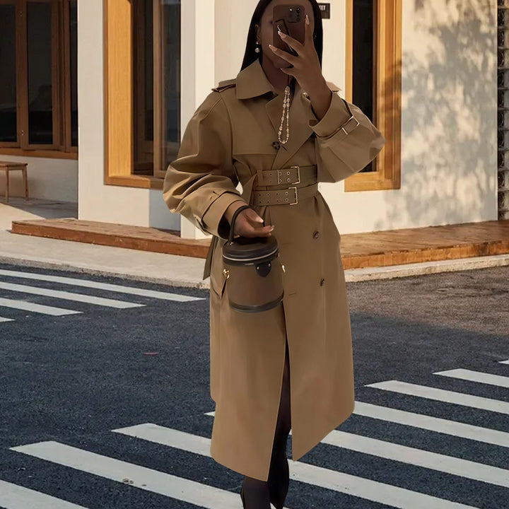 Damen klassischer Trenchcoat mit Gürtel und modernen Details Drune