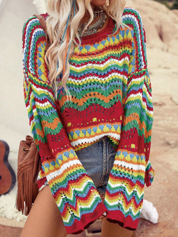 Damen Grober Strickpullover mit großzügigem Wellenmuster und weitem Schnitt Drune