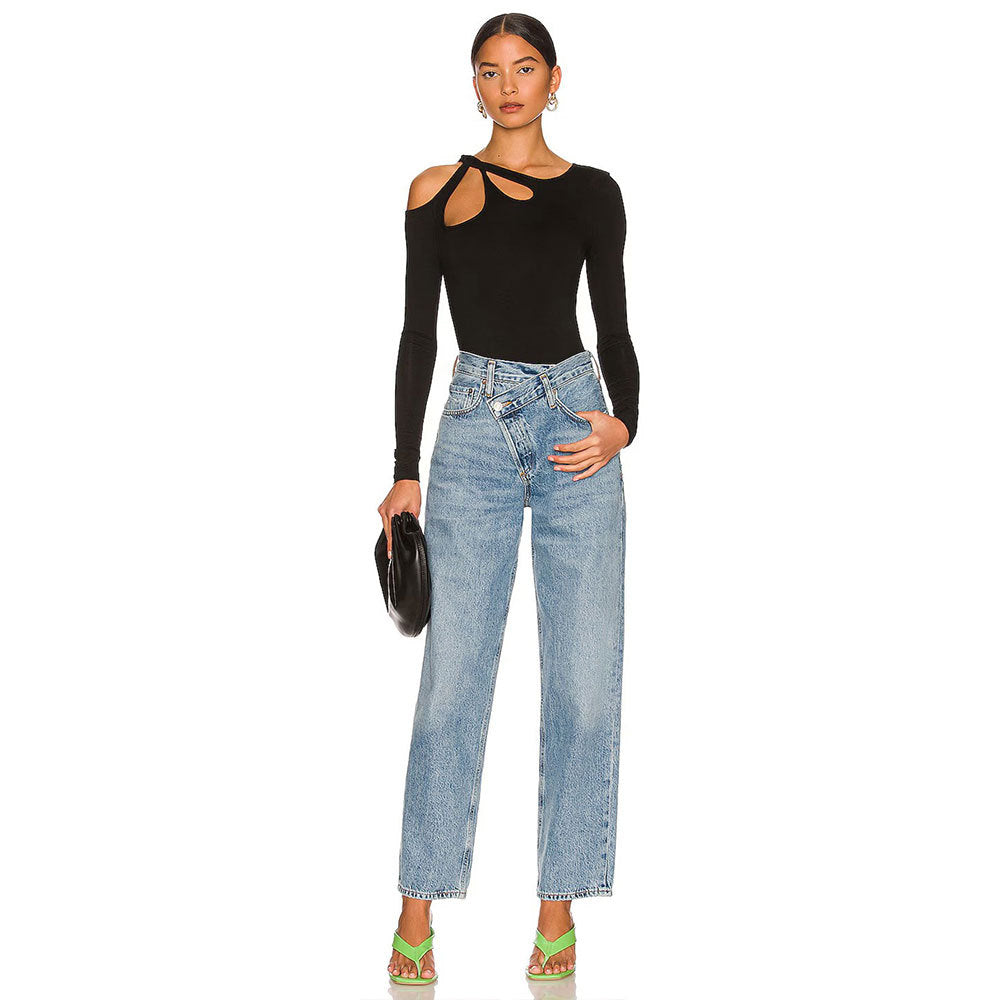 Damen Langarm Bodysuit mit modischem Cut-Out-Design Drune