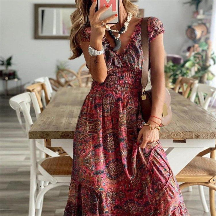 Damen Maxikleid mit Boho-Design und schwingendem Abschluss Drune