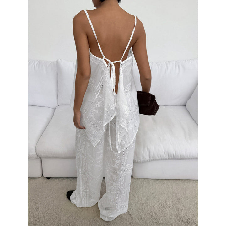 Damen luftiger Lounge-Set mit romantischen Stickereien Drune