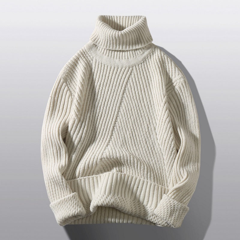 Herren nan strukturierter Rollkragenpullover mit diagonaler Rippstruktur und schlanker Passform Drune