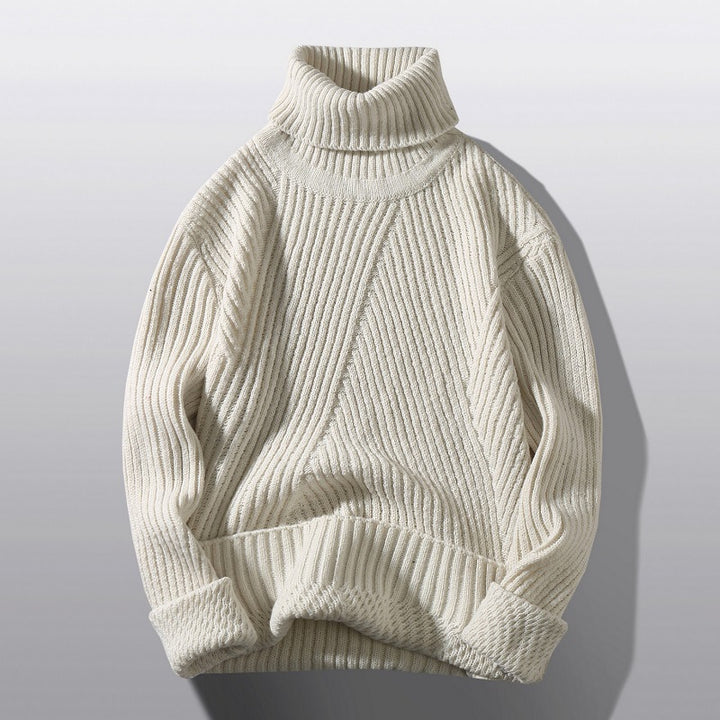 Herren nan strukturierter Rollkragenpullover mit diagonaler Rippstruktur und schlanker Passform Drune