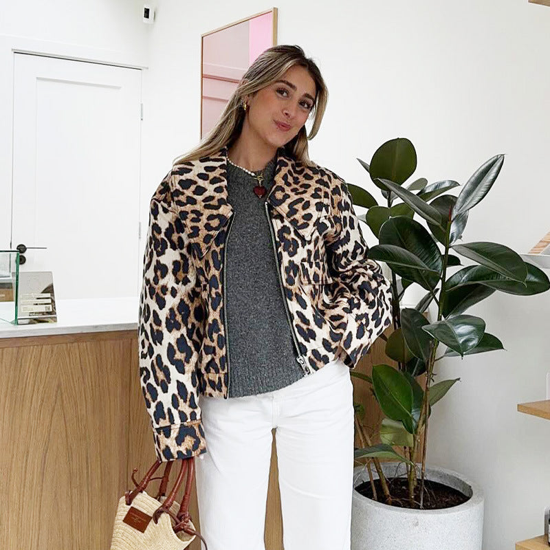 Damen cropped Wildlederjacke mit elegantem Leo-Print Drune