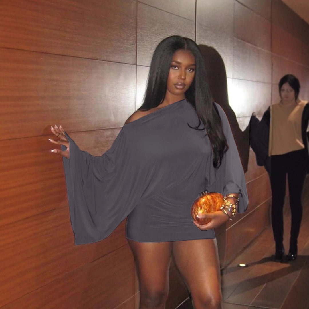 Damen Oversize-Top mit weiten Ärmeln und elastischem Bund Drune