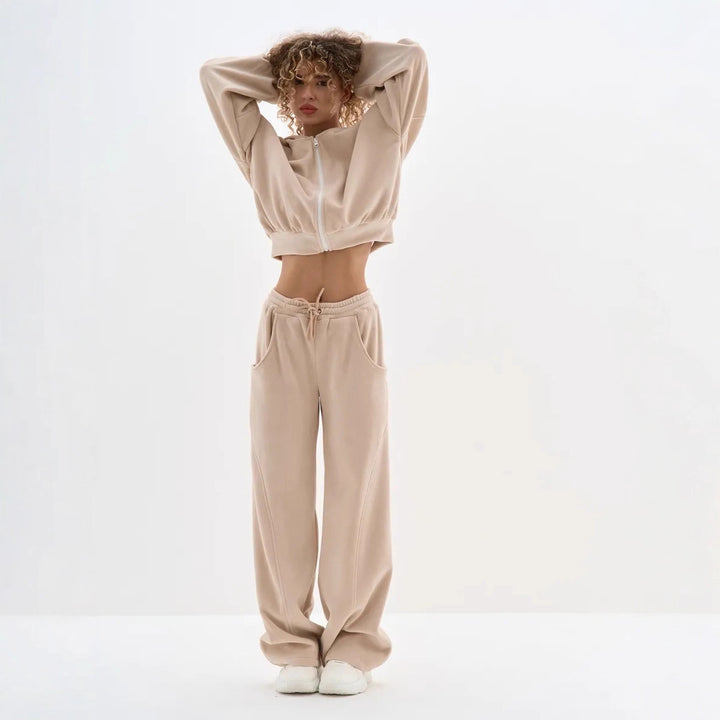 Damen Kuscheliges Freizeit-Set mit Zip-Hoodie und Jogginghose Drune