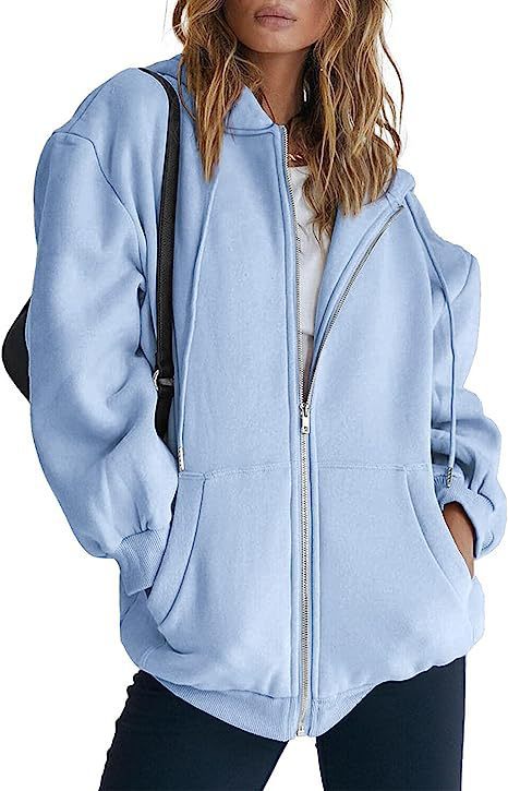 Damen nan übergroße Kapuzenjacke mit durchgehendem Reißverschluss und Kängurutaschen Drune