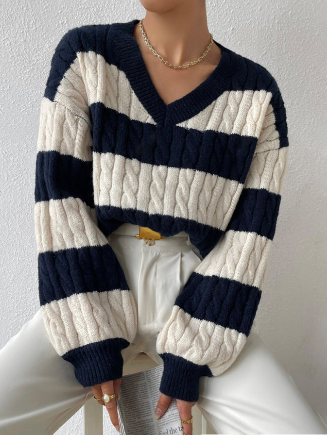 Drune | Gestreifter Pullover mit V-Ausschnitt Herbst/Winter