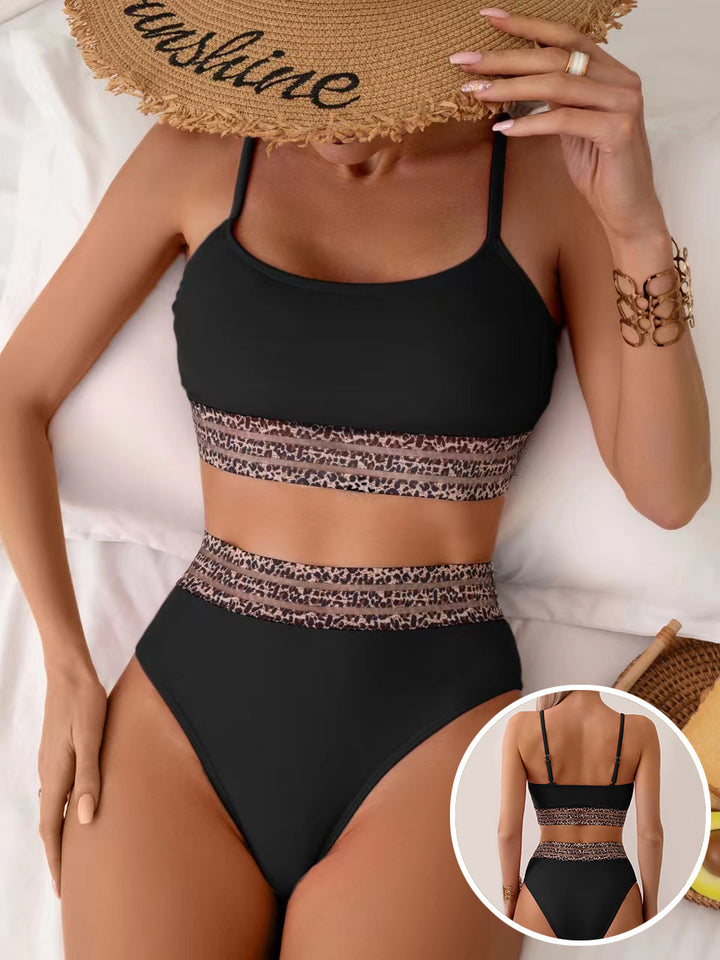 Damen Hochtailliertes Bikini-Set mit modischen Leoparden-Details Drune