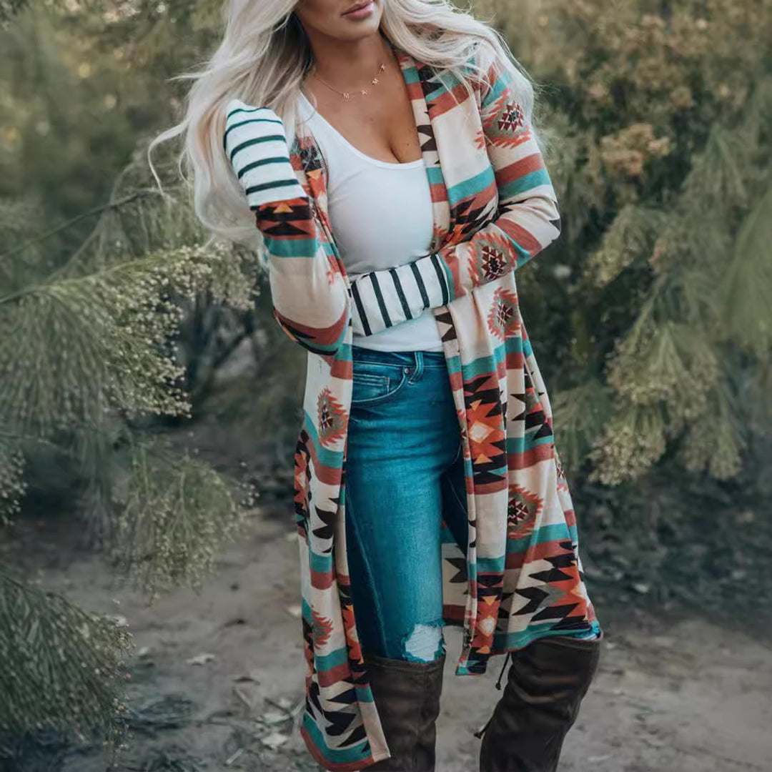Damen Langarm-Kimono-Cardigan mit einzigartigem Muster Drune