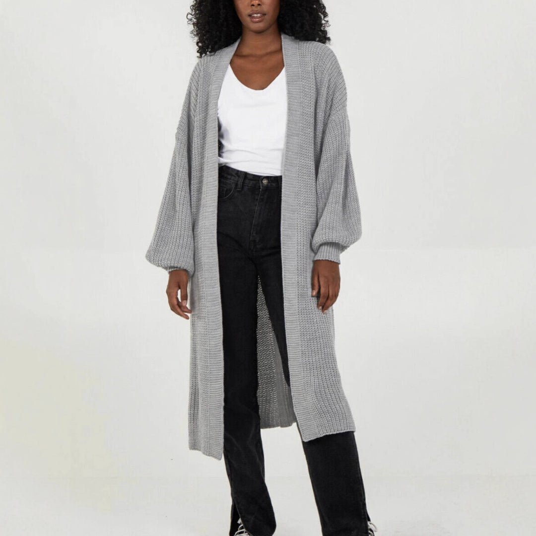 Damen Langer Strickcardigan mit voluminösen Ärmeln und offenem Schnitt Drune