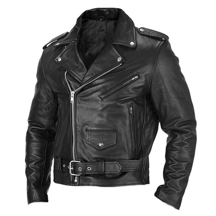 Herren Bikerjacke aus Leder mit asymmetrischem Reißverschluss Drune