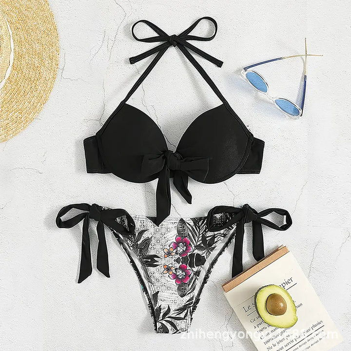 Damen Bikini mit knotenförmigem Oberteil und floralem Unterteil Drune