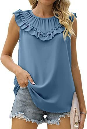 Damen leichtes Rüschenshirt mit elegantem Rundhalsausschnitt Drune