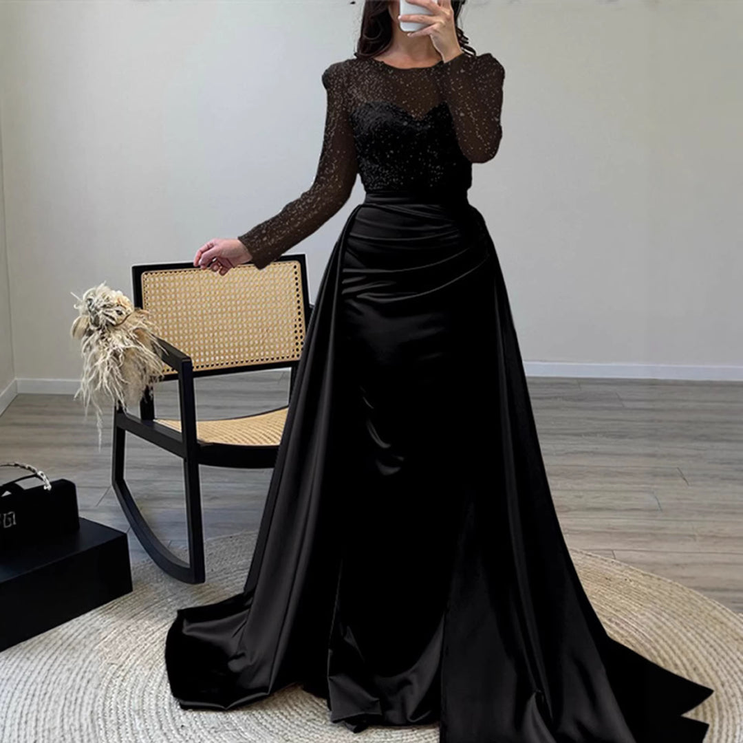 Damen Abendkleid mit funkelndem Paillettenoberteil und elegantem Satinrock Drune