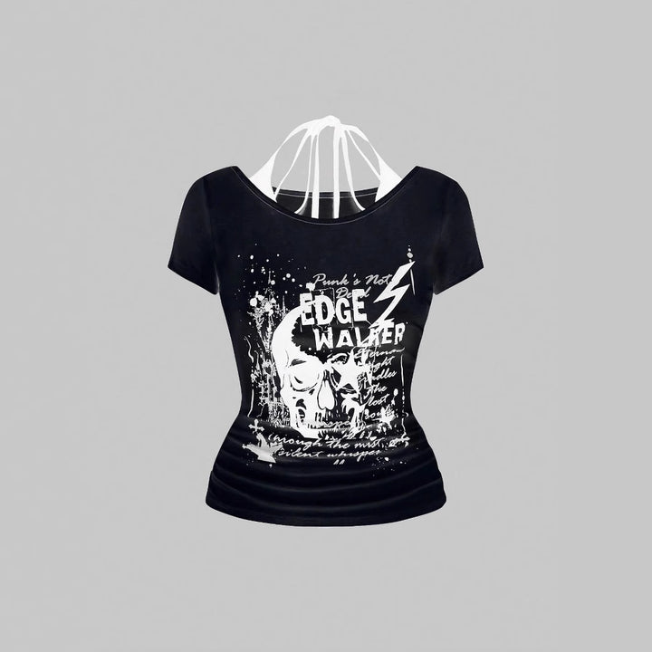Damen kreatives Grafik-T-Shirt mit verführerischem Rückenausschnitt Drune