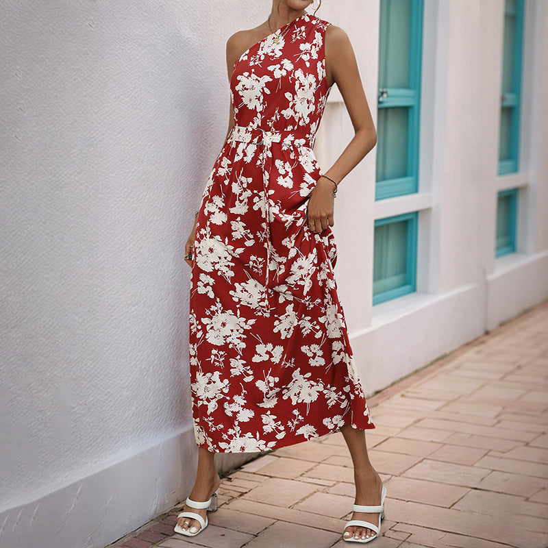 Damen Maxikleid mit asymmetrischem Ausschnitt und floralem Muster Drune