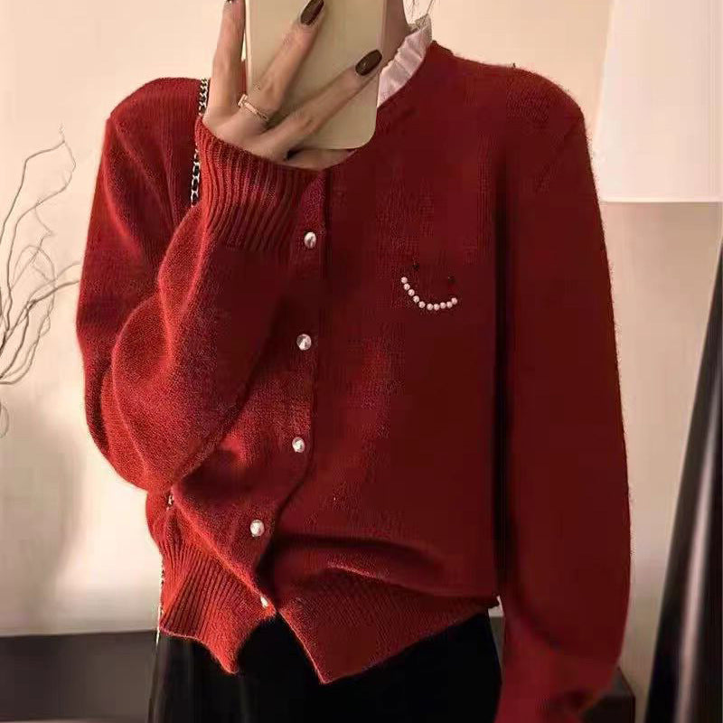Damen Strickjacke mit Zierknöpfen und festlichem Design Drune