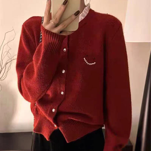 Damen Strickjacke mit Zierknöpfen und festlichem Design Drune