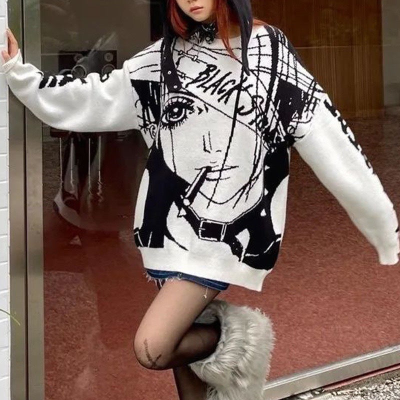 Damen Künstlerische Grafik Strickpullover Drune