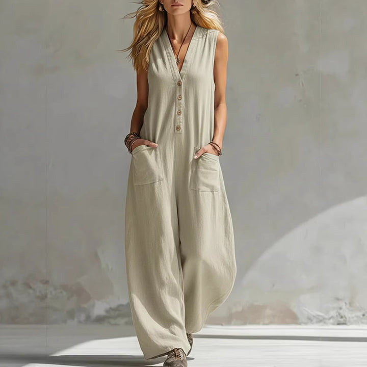 Damen Jumpsuit mit tiefem V-Ausschnitt und praktischen Taschen Drune