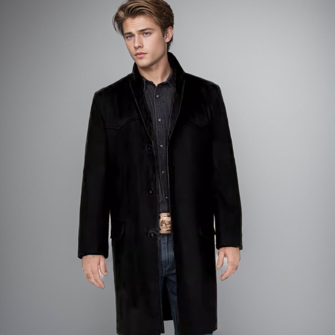 Herren eleganter Longcoat mit strukturiertem Kragen Drune