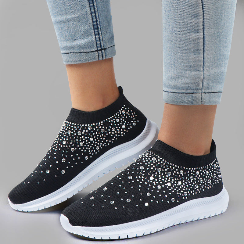 Damen nan sockenähnliche Strick-Sneaker mit Kristallapplikationen und flexibler Leichtsohle Drune