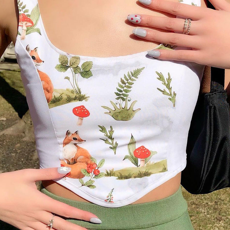 Damen Crop Top mit kunstvollem Flora-Design und verstellbaren Trägern Drune