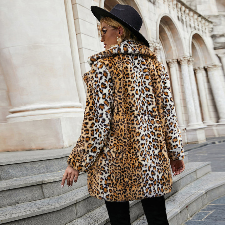 Damen Elegante Kunstfelljacke mit Leopardenmuster Drune