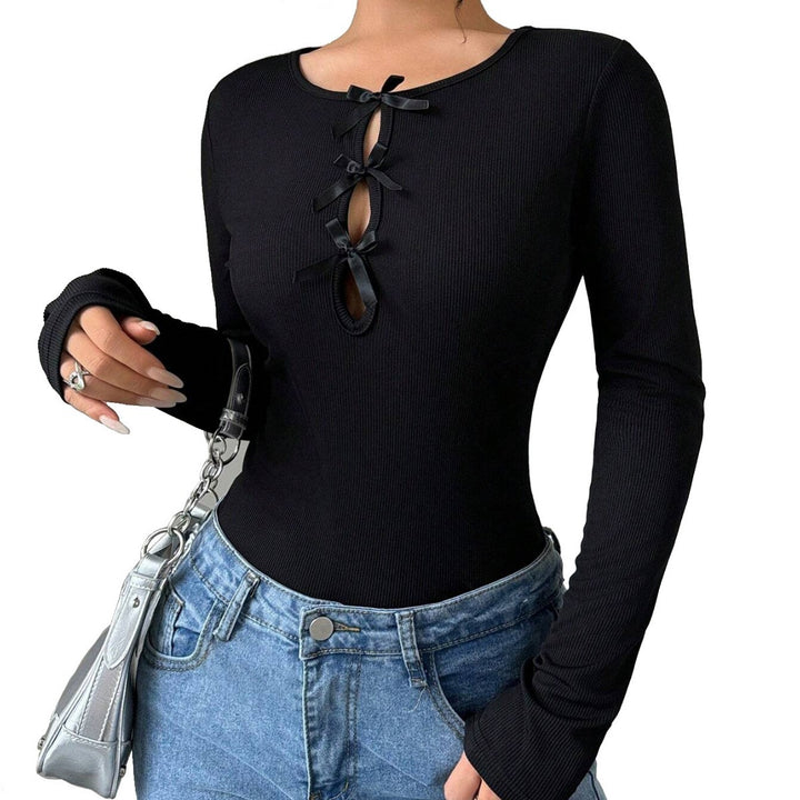 Damen Bodysuit mit dekorativen Schleifen und langem Arm Drune
