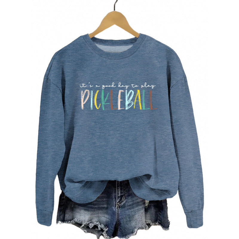 Damen lässiger Sweatshirt mit buntem Pickleball-Druck Drune