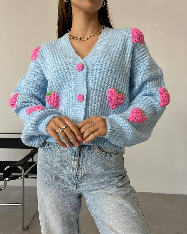 Damen Strickjacke mit fruchtigem Applikationsdesign Drune
