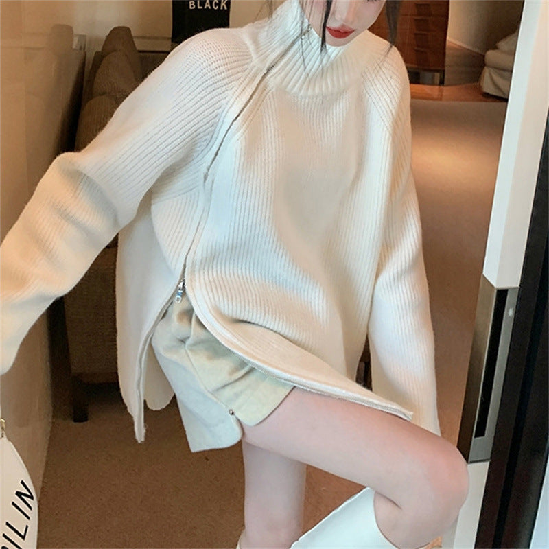 Damen Oversize Strickpullover mit Stehkragen Drune
