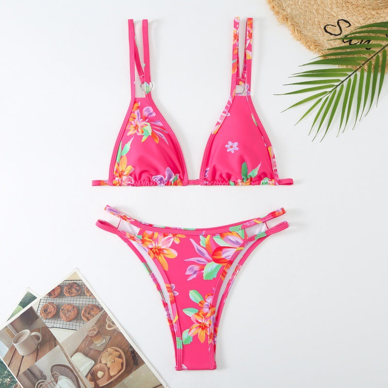 Damen Triangel-Bikini mit verspieltem Blumenmuster und raffinierten Schnürdetails Drune