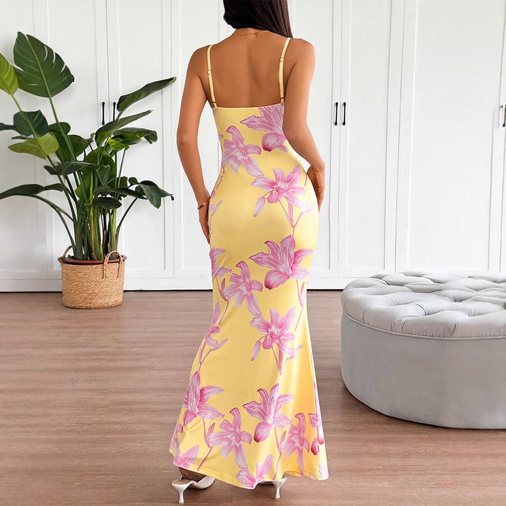 Damen Körperbetontes Maxikleid mit Blumenmuster Drune
