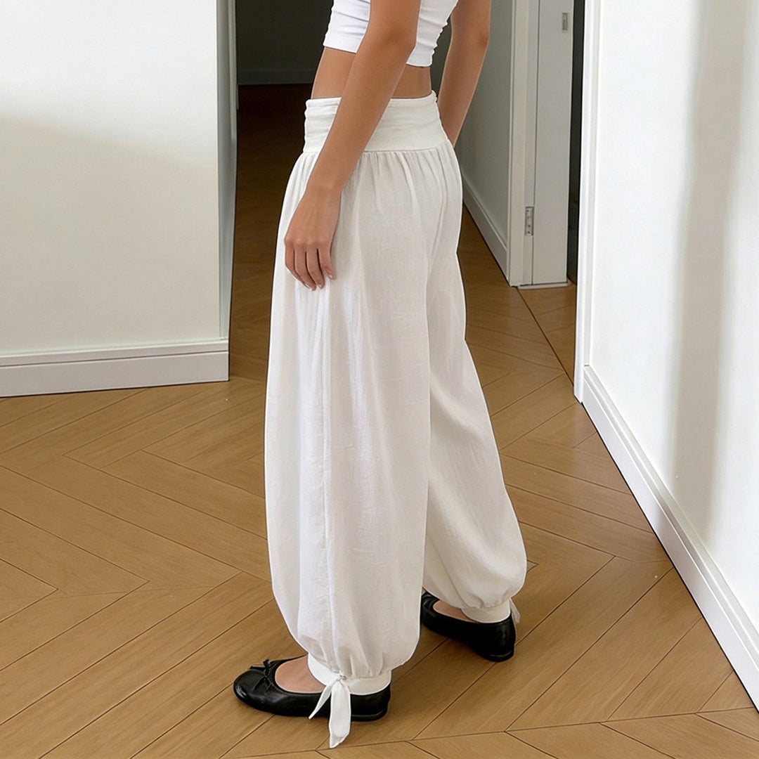 Damen weite Baumwollhose mit elastischem Bund und verstellbaren Bindebändern Drune