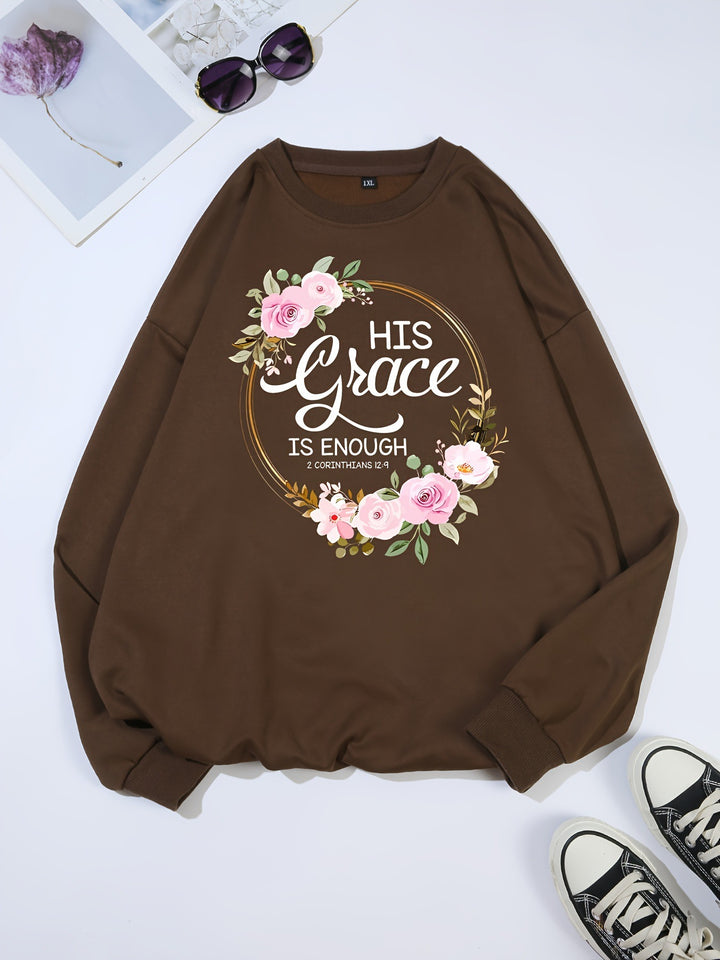 Damen Sweatshirt mit motivierendem Schriftzug und floralem Design Drune