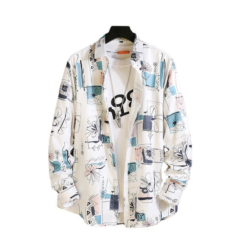 Herren nan langärmliges Hemd mit offenem Reverskragen, kontrastivem Blumenprint und lässiger Regular-Fit Silhouette Drune