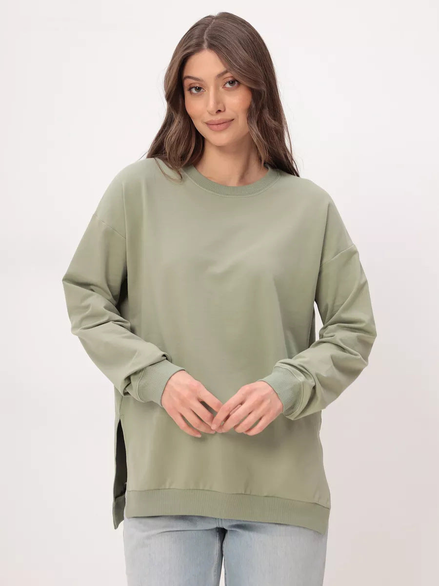 Damen bequemer Sweatshirt mit seitlichen Schlitzen Drune