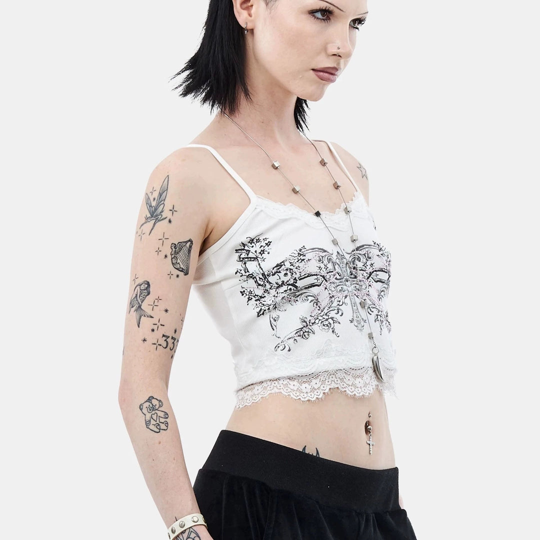 Damen Spitzencamisole mit floralem Druck Drune