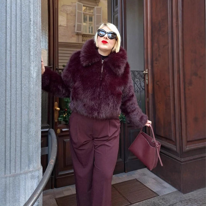 Damen Kunstpelzjacke mit voluminösen Ärmeln und elegantem Schnitt Drune