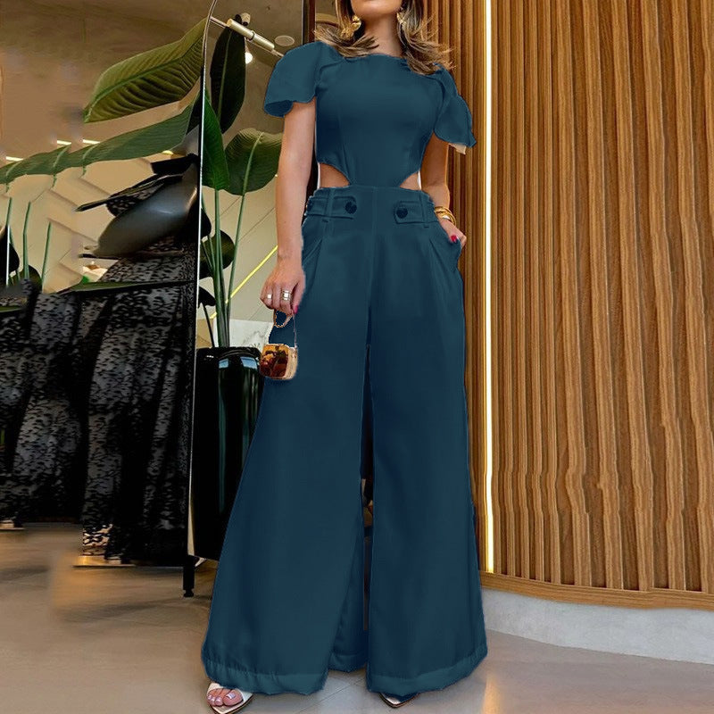 Damen Eleganter Jumpsuit mit Schnittdetails und weich fließenden Hosenbeinen Drune
