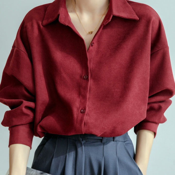 Damen Oversized Bluse mit elegantem Kragen und lässigem Schnitt Drune