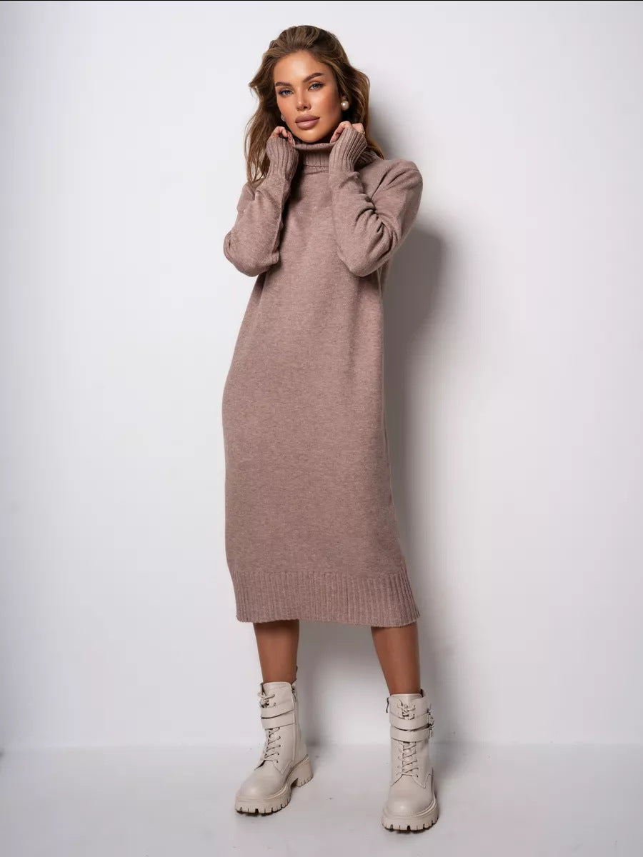 Damen Lange Strickkleid mit rollierendem Kragen und lässigem Schnitt Drune