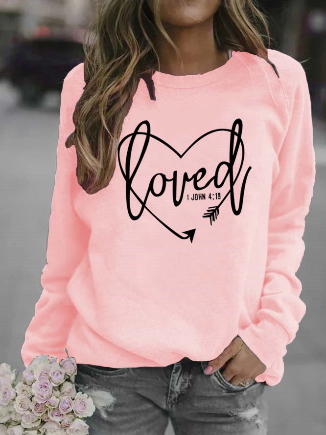 Damen Sweatshirt mit herzförmigem Aufdruck und inspirierender Botschaft Drune