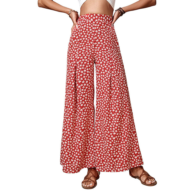 Damen Weite Palazzo-Hose mit floralem Muster und elastischem Bund Drune