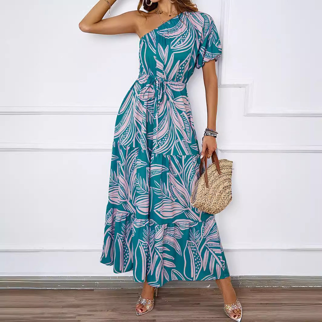 Damen Maxikleid im asymmetrischen Design mit floralem Muster und Wickelgürtel Drune
