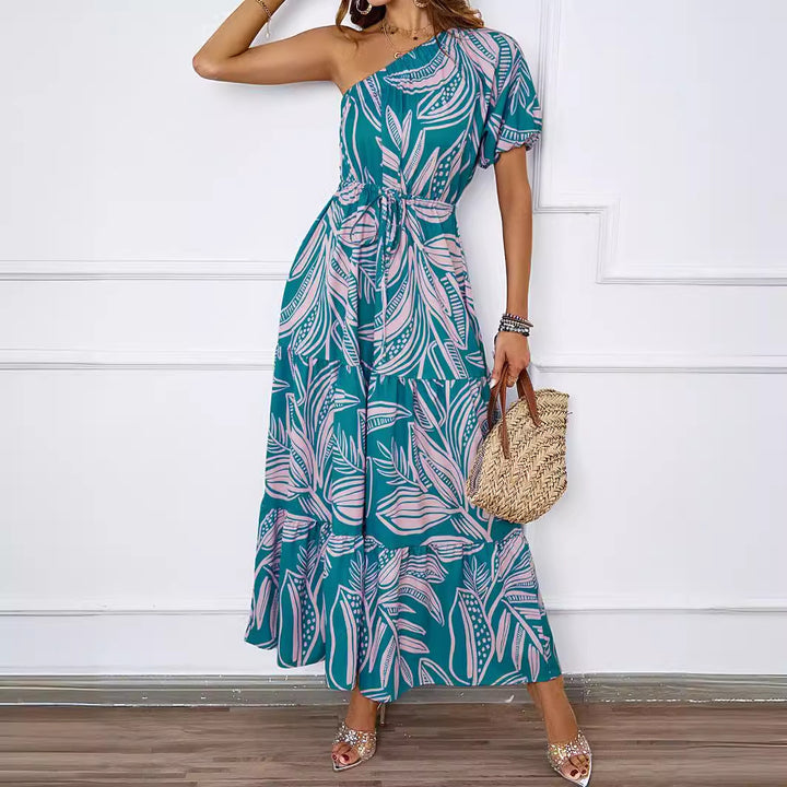 Damen Maxikleid im asymmetrischen Design mit floralem Muster und Wickelgürtel Drune
